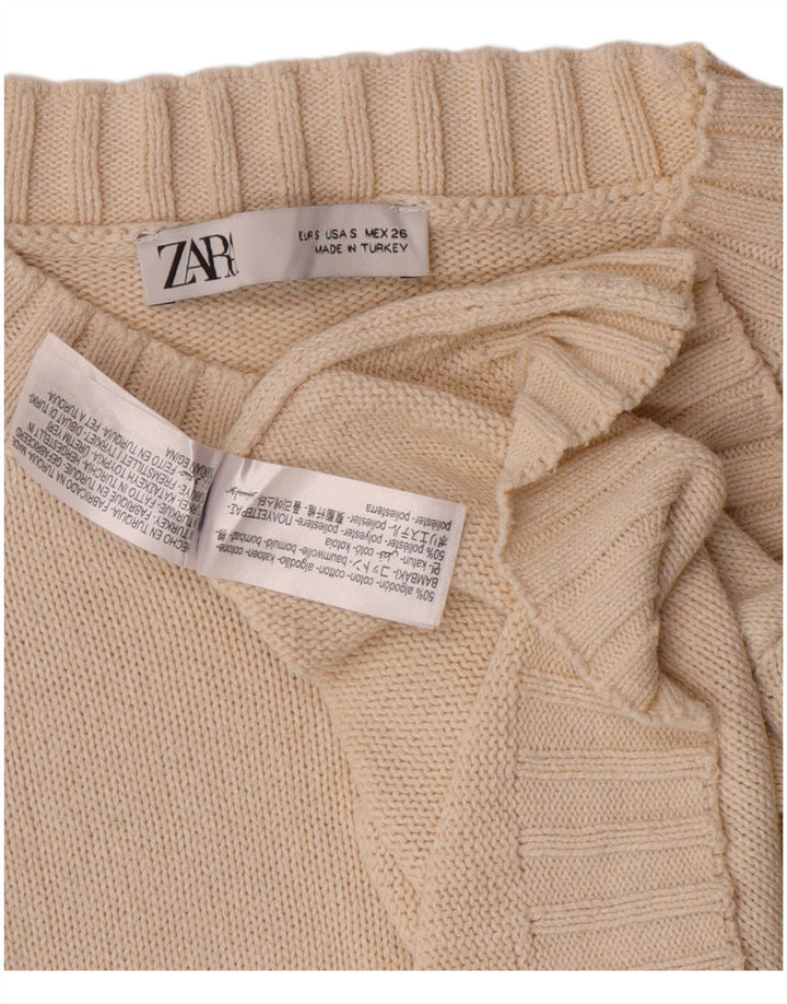 ZARA Womens Crop Oversized Crew Neck Jumper Sweater UK 10 Small Off White