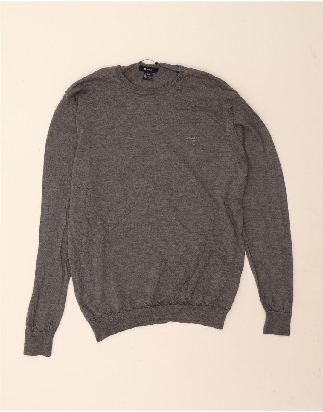 Gant Herre Crew Neck Jumper Sweater 2XL Grå Merinould