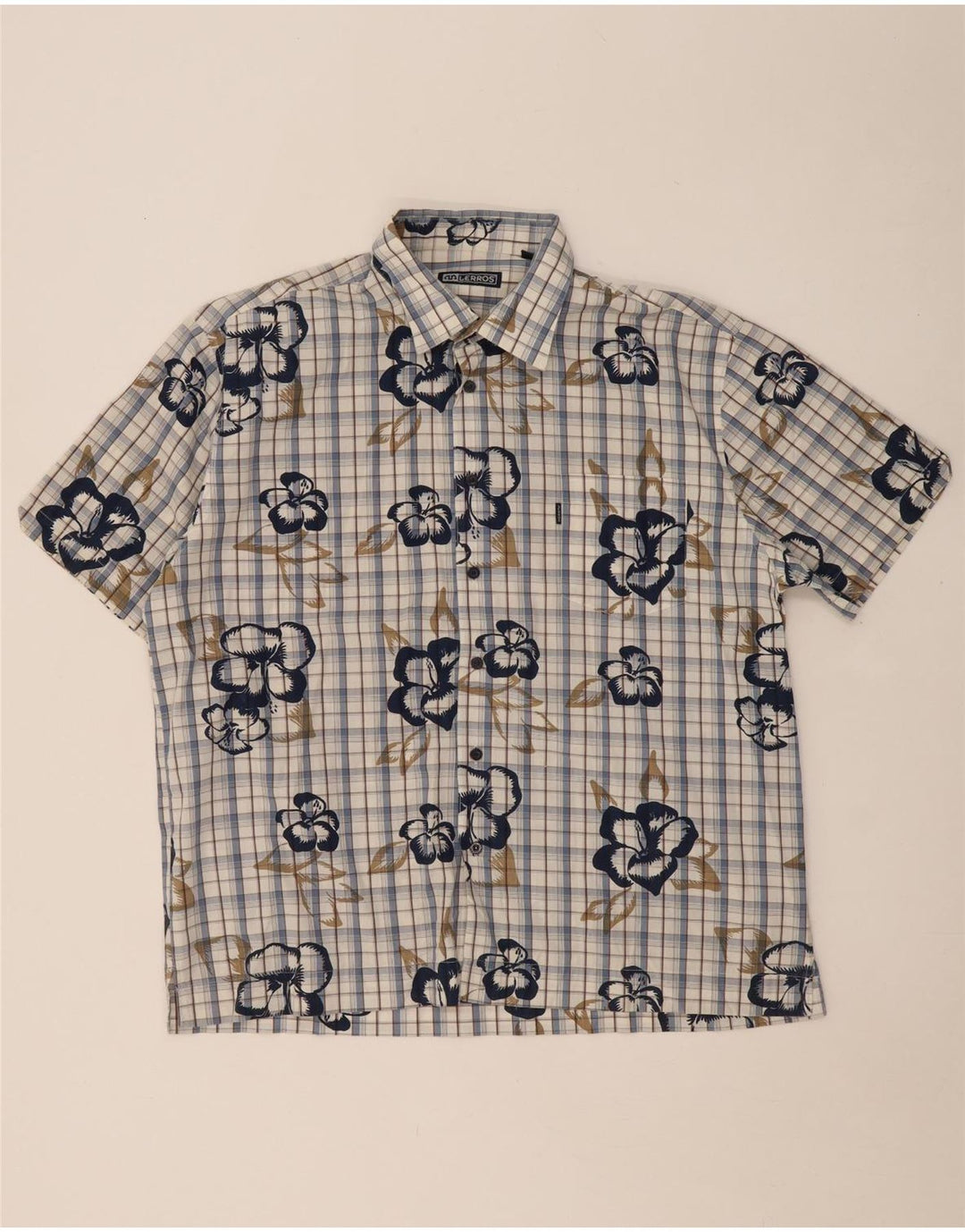 LERROS kortærmet herreskjorte XL blå ternet bomuld