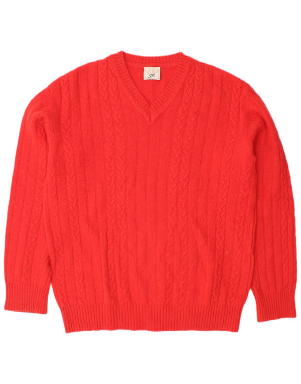 VINTAGE Dame V-hals sweater UK 16 Stor rød uld