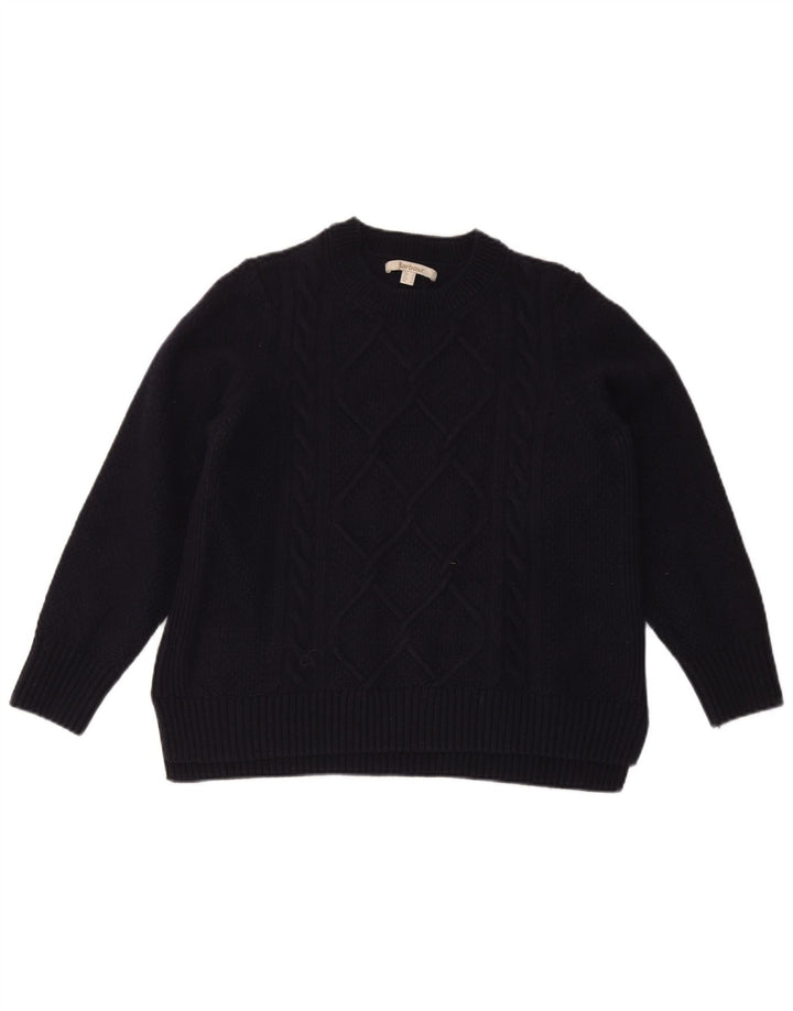 Barbour Dame Crew Neck Jumper Sweater UK 14 Large Navy Blue Wool