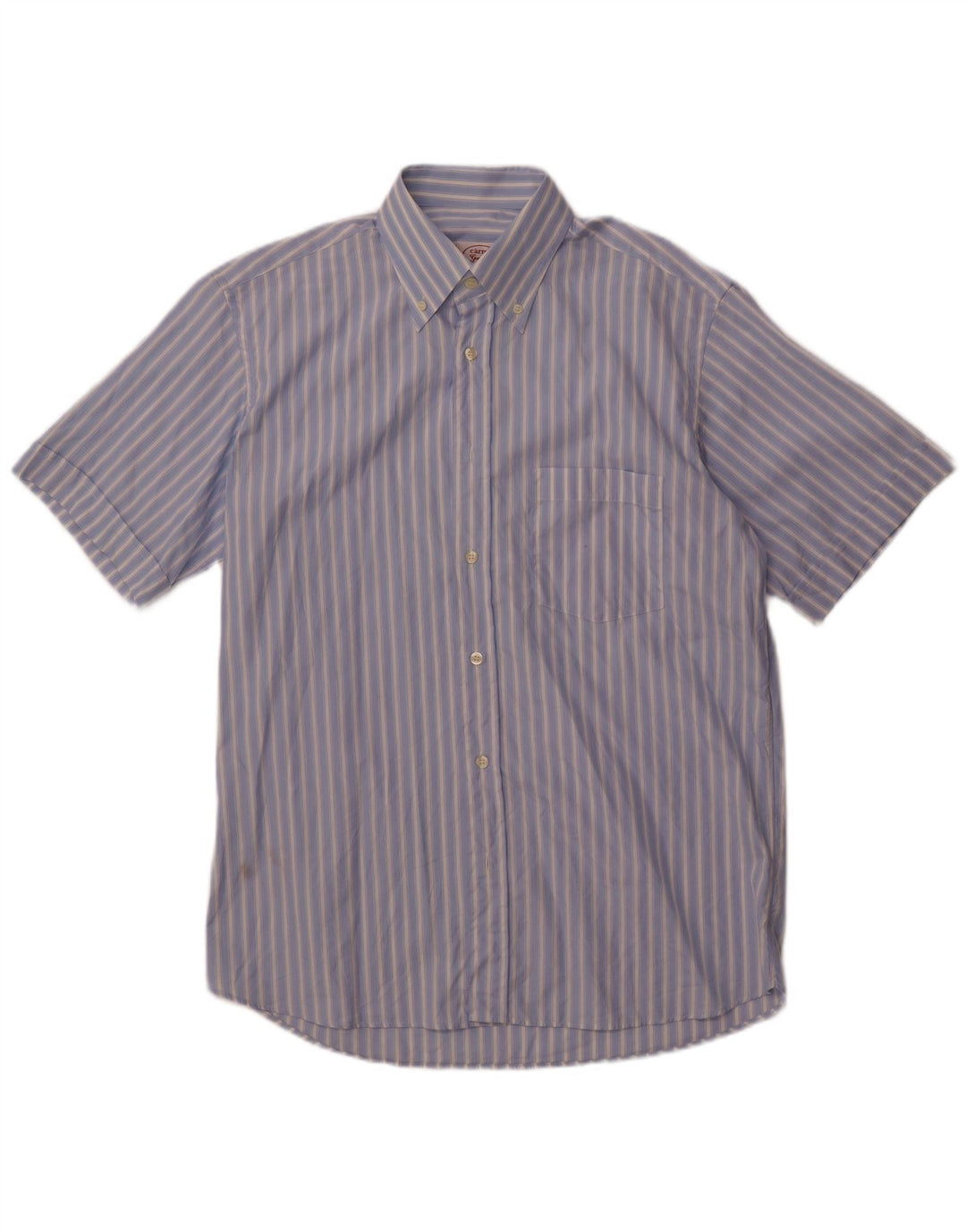 Carrel Kortærmet Herreskjorte Størrelse 40 15 1/2 Medium Blå Stribet Bomuld