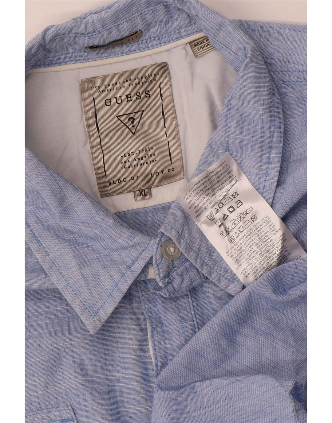 Guess Herre Regular Fit Pullover Shirt XL Blå Bomuld