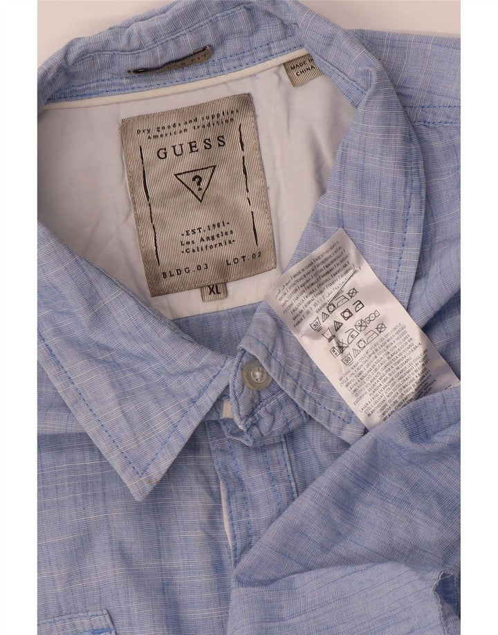 Guess Herre Regular Fit Pullover Shirt XL Blå Bomuld