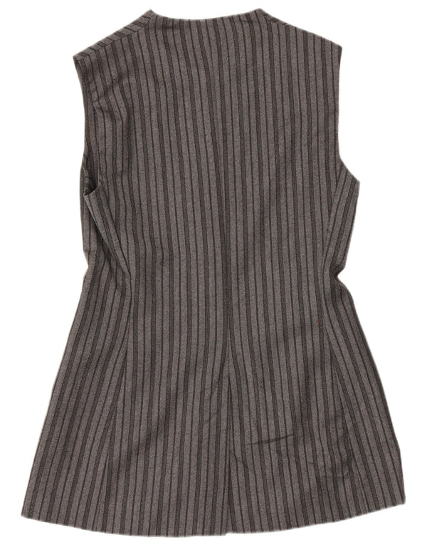 Sportmax Dame ærmeløs skjortekjole UK 16 Large Gråstribet Virgin Wool
