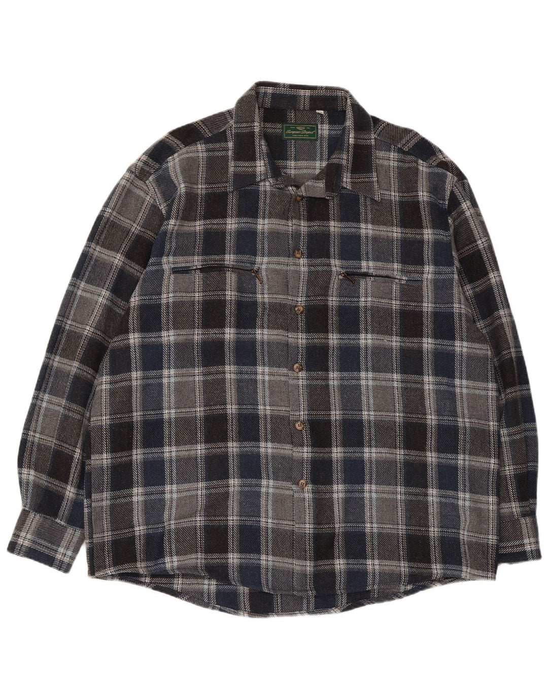 European Project Herre Overshirt Shirt 2XL Marineblå Ternet uld