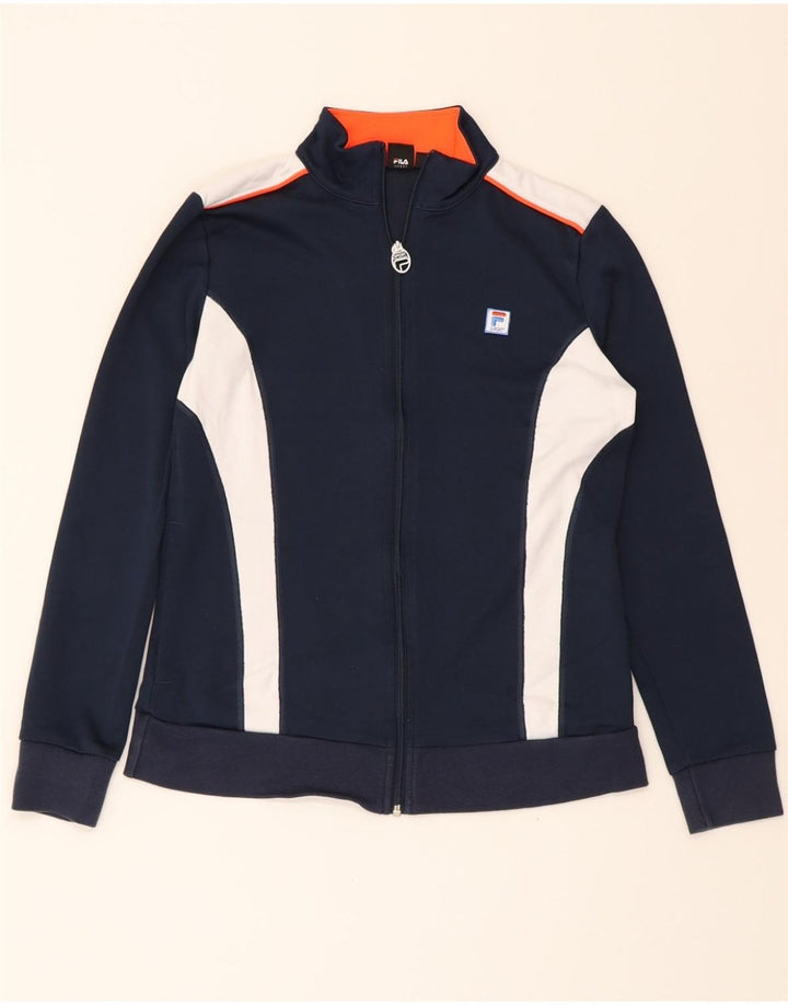 FILA Womens Tracksuit Top Jacket UK 10 Small Navy Blue Colourblock Cotton Vintage Fila and Second-Hand Fila from Messina Hembry 