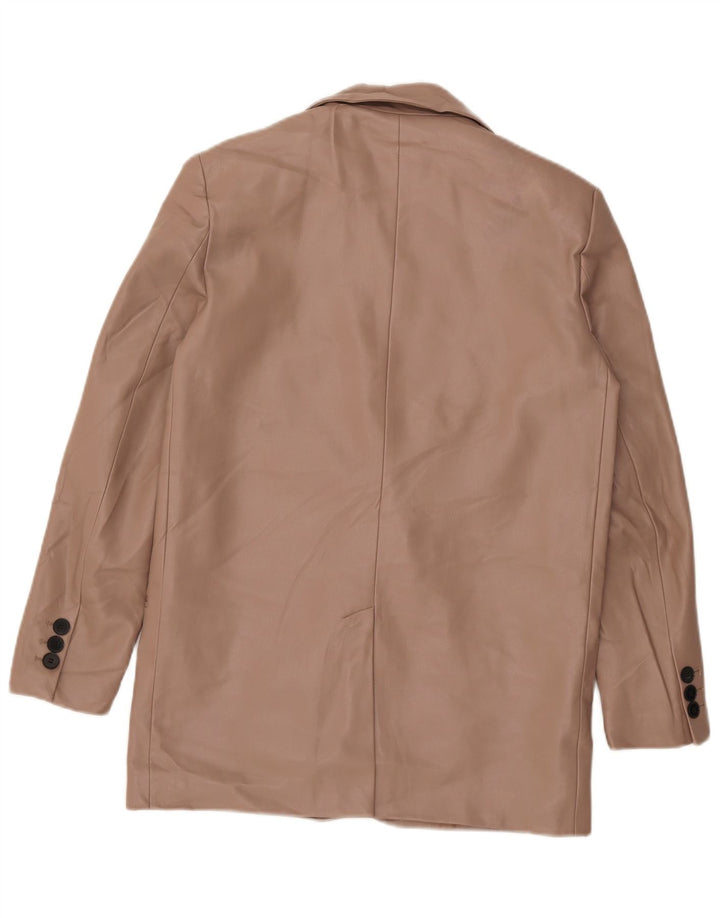 Zara Dame 2-knaps imiteret læder blazerjakke UK 10 Small Beige Polyester