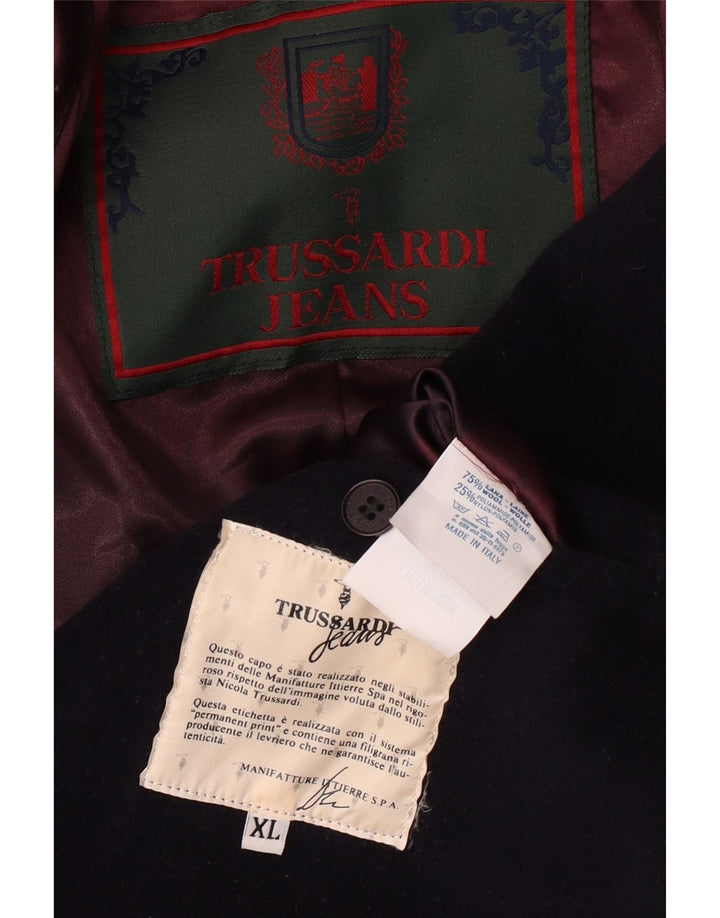 TRUSSARDI JEANS Overfrakke til mænd UK 42 XL Marineblå Uld