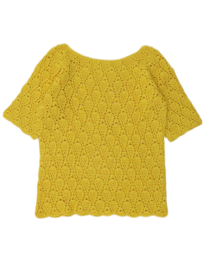 Vintage kvinders crop hæklet bluse Top UK 12 Medium Yellow