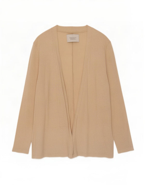 Zara Womens Open Cardigan Top UK 14 Large Beige Linen
