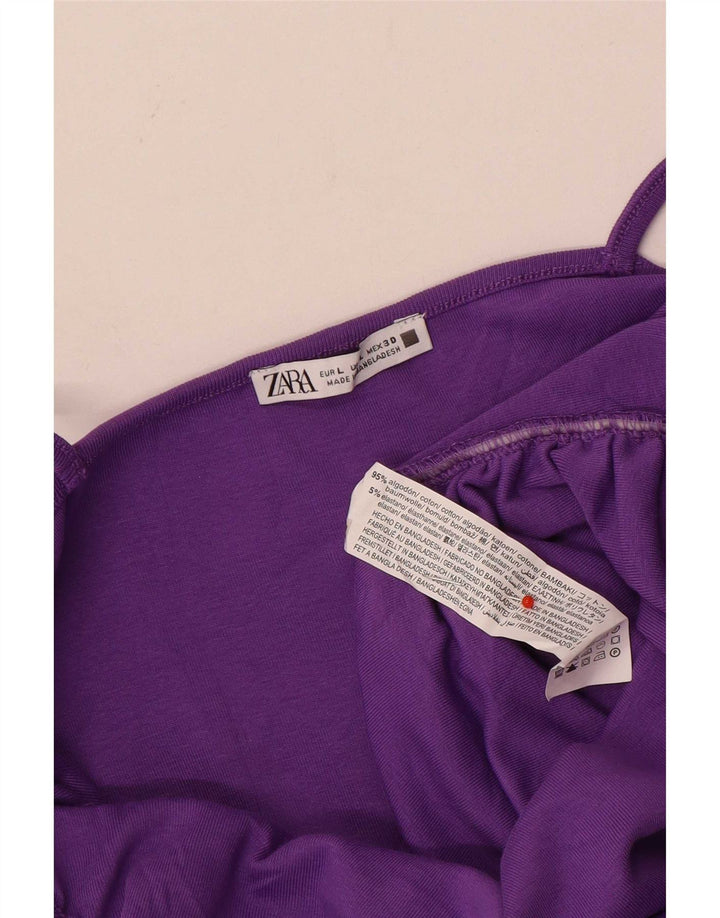 Zara Dame Cami Top UK 14 Stor Lilla Bomuld