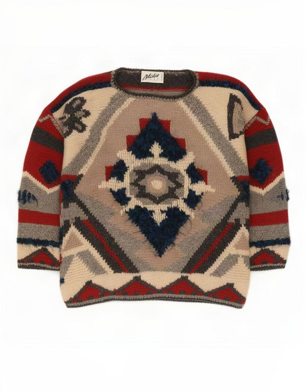 Vintage Dame Crew Neck Jumper Sweater UK 18 XL Flerfarvet nyhed