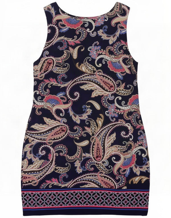 Wallis Dame Ærmeløs Sheath Dress UK 14 Medium Navy Blue Paisley