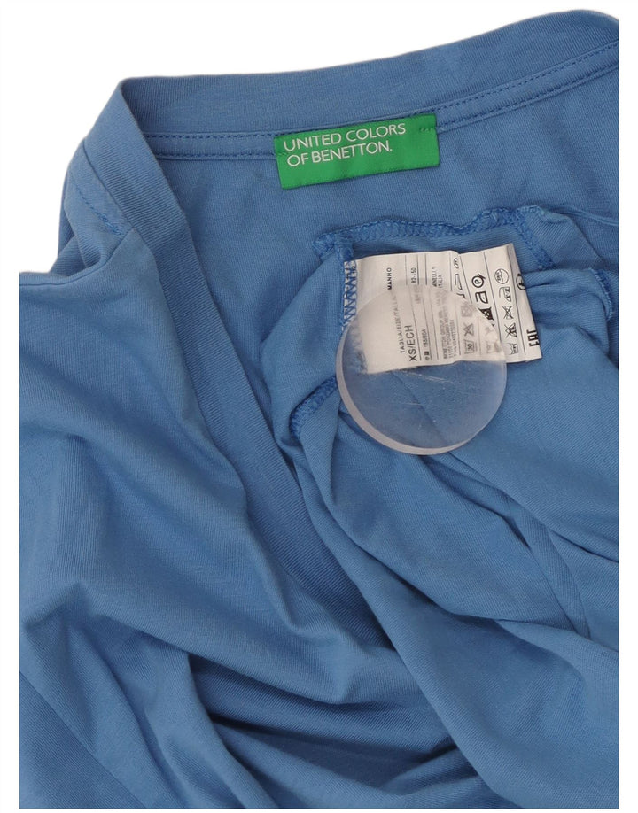 BENETTON Dame Loose Fit T-Shirt Top UK 6 XS Blå Bomuld