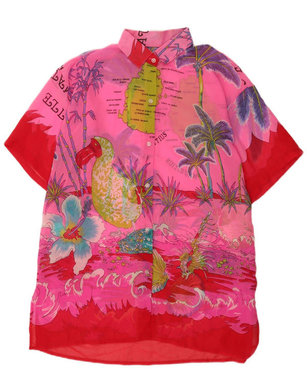 Vintage kvinders Mauritius skjortebluse UK 22 3XL Pink Floral Tropical