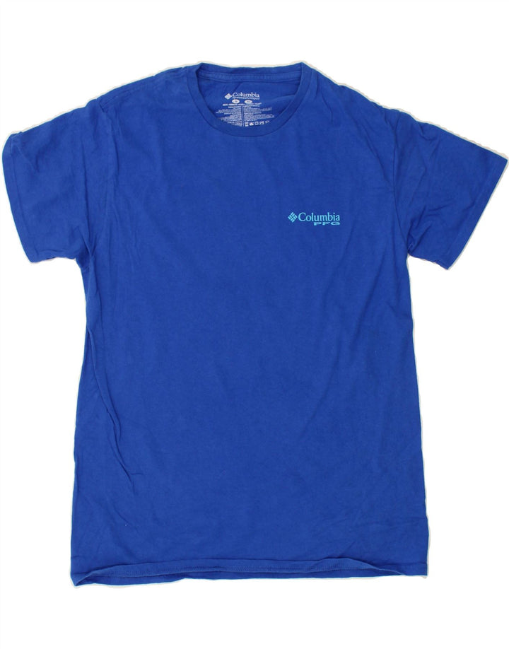 COLUMBIA Mens Graphic T-Shirt Top Medium Blue Cotton Vintage Columbia and Second-Hand Columbia from Messina Hembry 