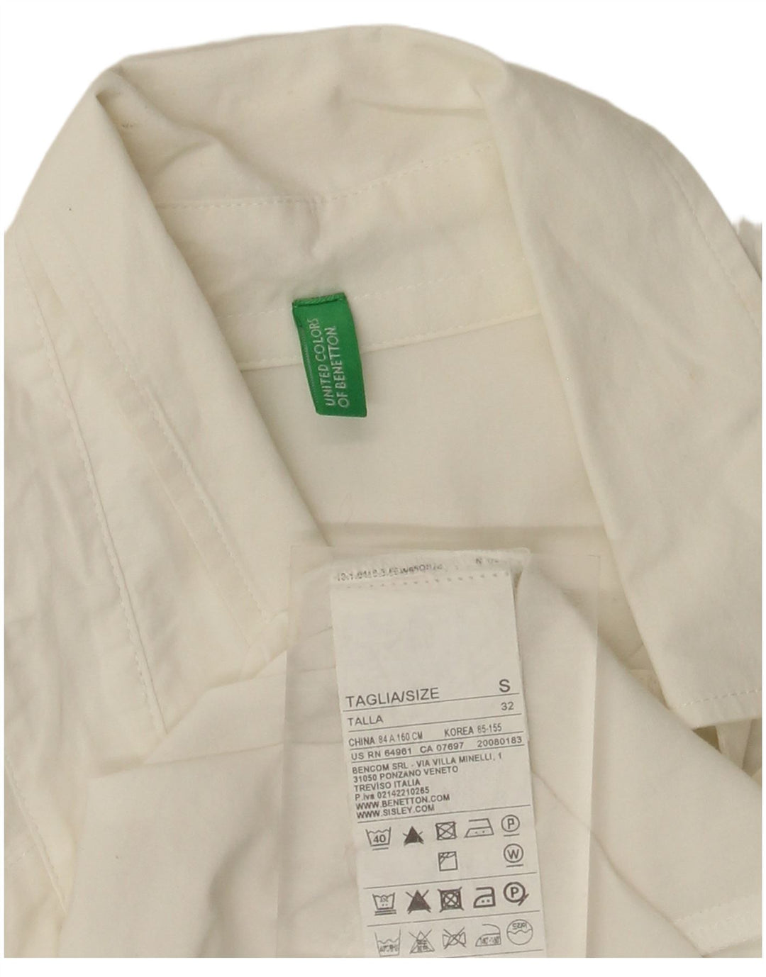 Benetton Dame Pullover Shirt UK 10 Small White Bomuld