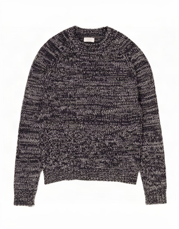 Zara Mens Boat Neck Jumper Sweater Large Navy Blue Flecked Acrylic