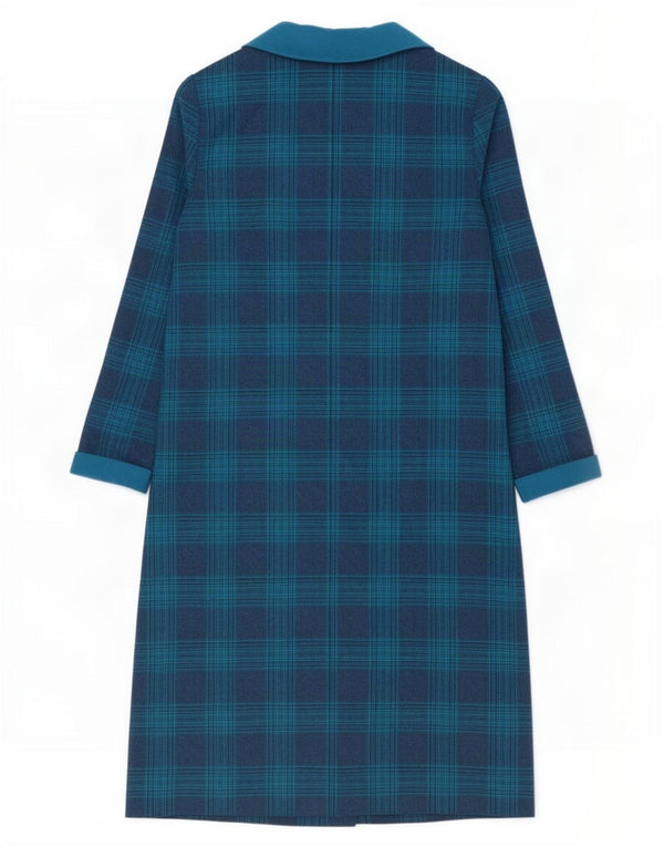 Vintage Womens Double Breasted Shift Dress UK 14 Medium Blue Check
