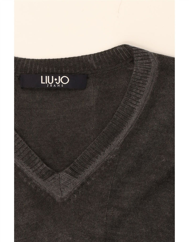 LIU JO Womens V-Neck Jumper Sweater UK 12 Medium Grey Wool Classic Vintage Liu Jo and Second-Hand Liu Jo from Messina Hembry 