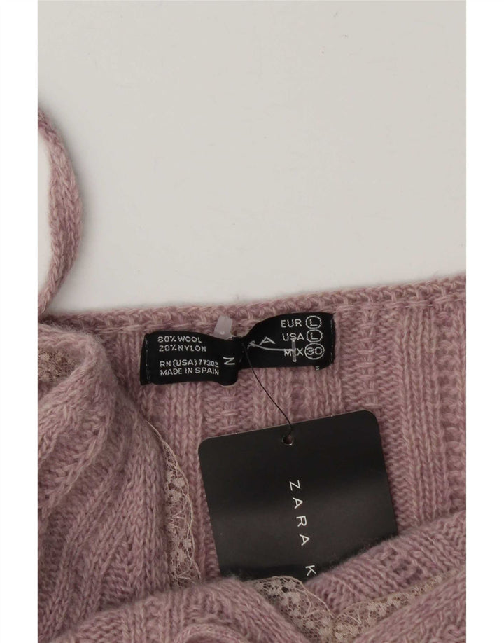 Zara Womens Crop Knit Cami Top UK 14 Large Pink Uld