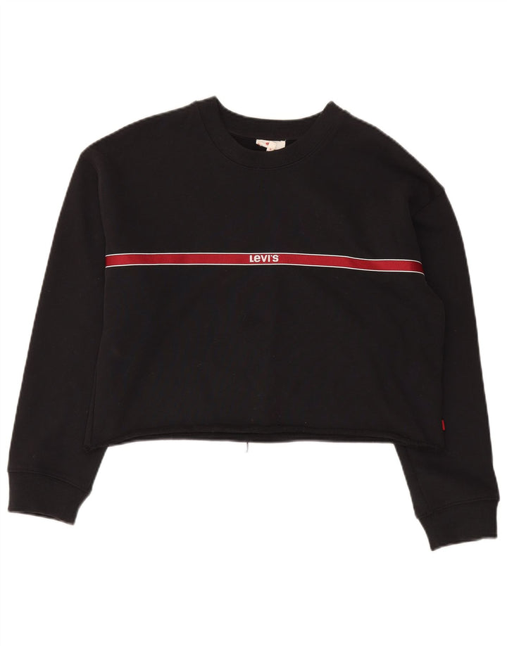 LEVI'S Womens Oversized Crop Sweatshirt Jumper UK 6 XS Sort Stribet