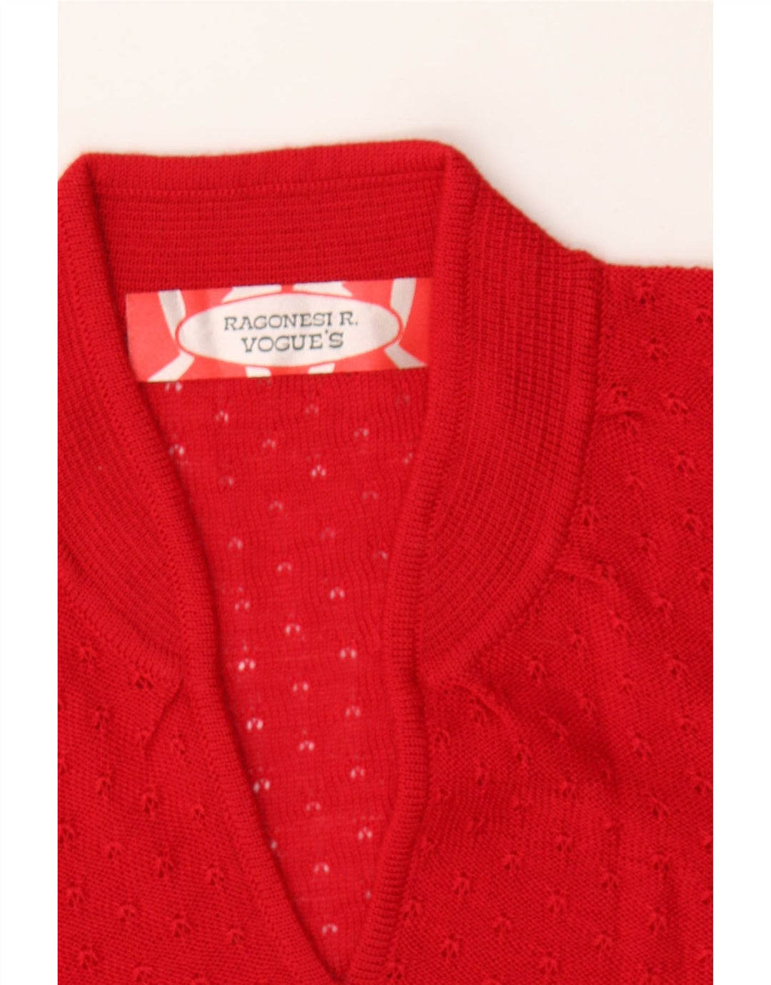 VINTAGE Womens Short Sleeve V-Neck Jumper Sweater UK 12 Medium Red Vintage Vintage and Second-Hand Vintage from Messina Hembry 