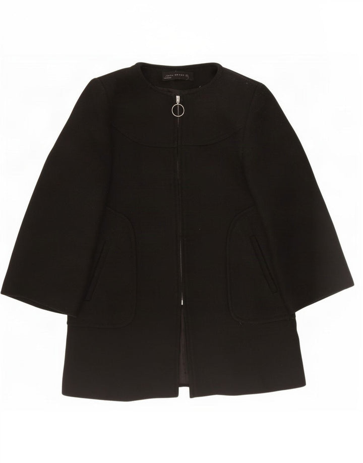 Zara Dame Overfrakke UK 10 Lille Sort Uld