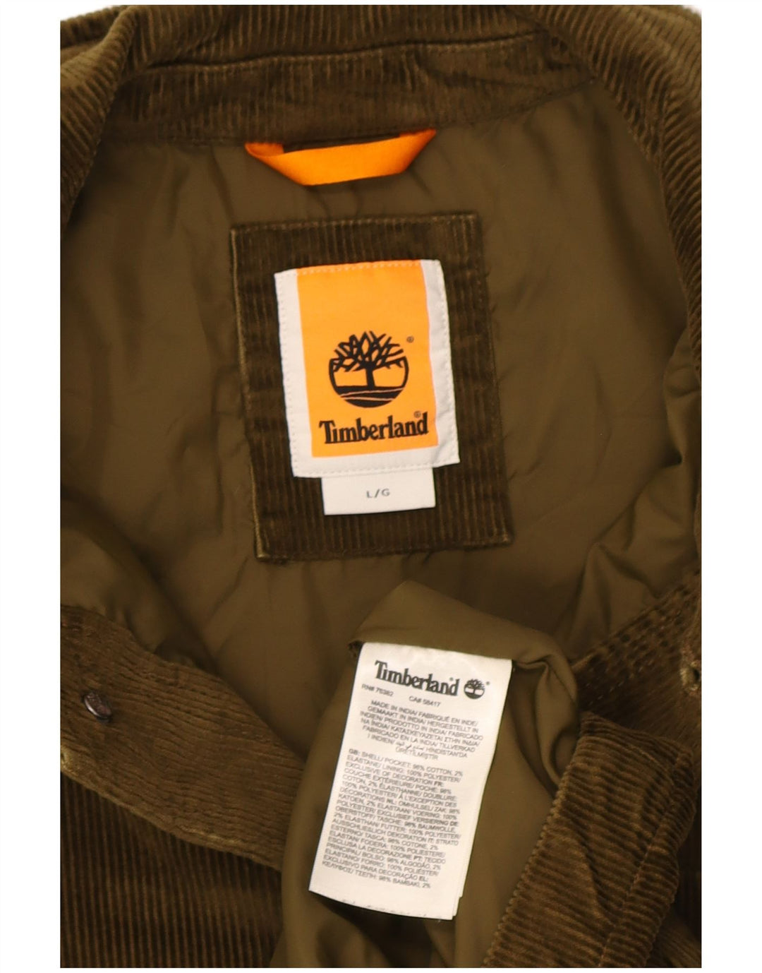 Timberland Herre Corduroy Jacket UK 40 Stor Khaki Bomuld