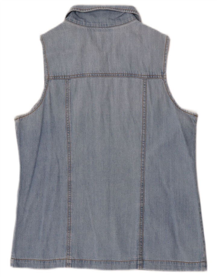 Vintage Dame ærmeløs denim skjorte UK 12 Medium Blue