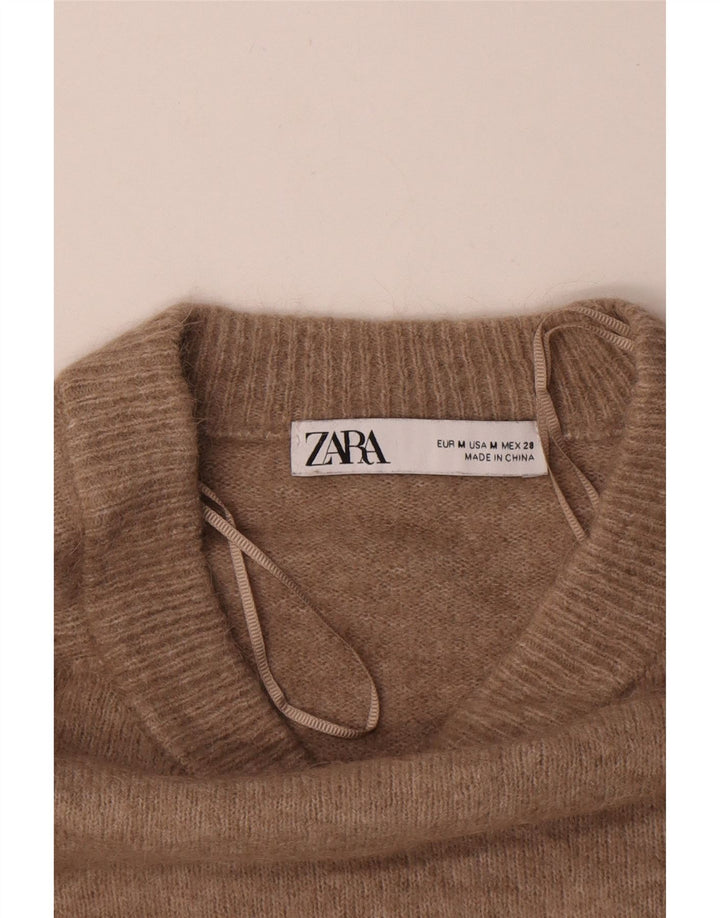 Zara Dame Boat Neck Jumper Sweater UK 14 Medium Beige Polyamid