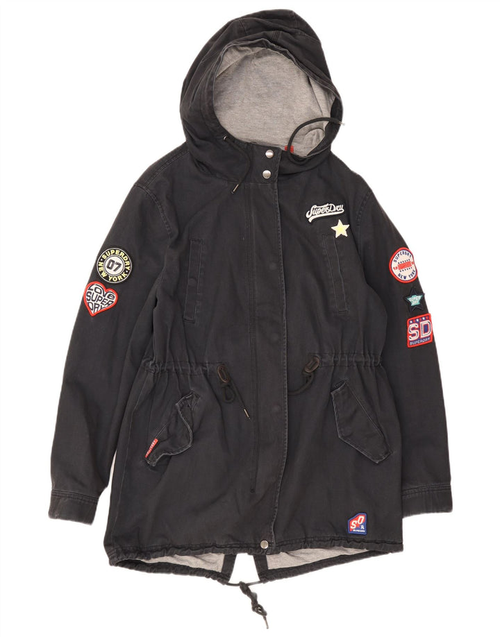 Superdry Grafisk Parkajakke med hætte til kvinder UK 12 Mellem marineblå bomuld