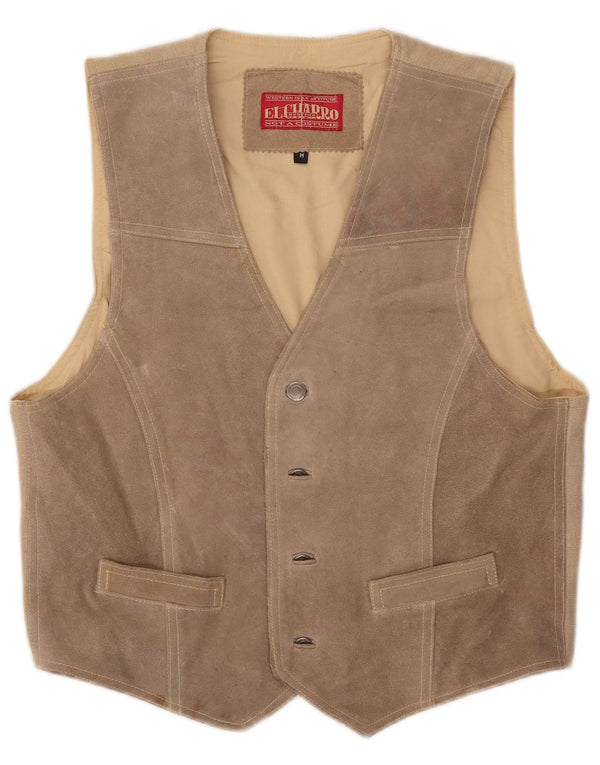 El Charro Mens Suede Waistcoat Medium Beige Leather