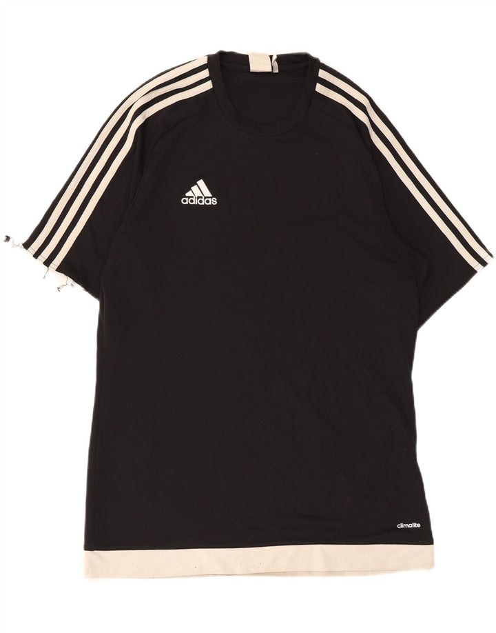 Adidas Herre Climalite T-Shirt Top Medium Sort Colourblock Polyester