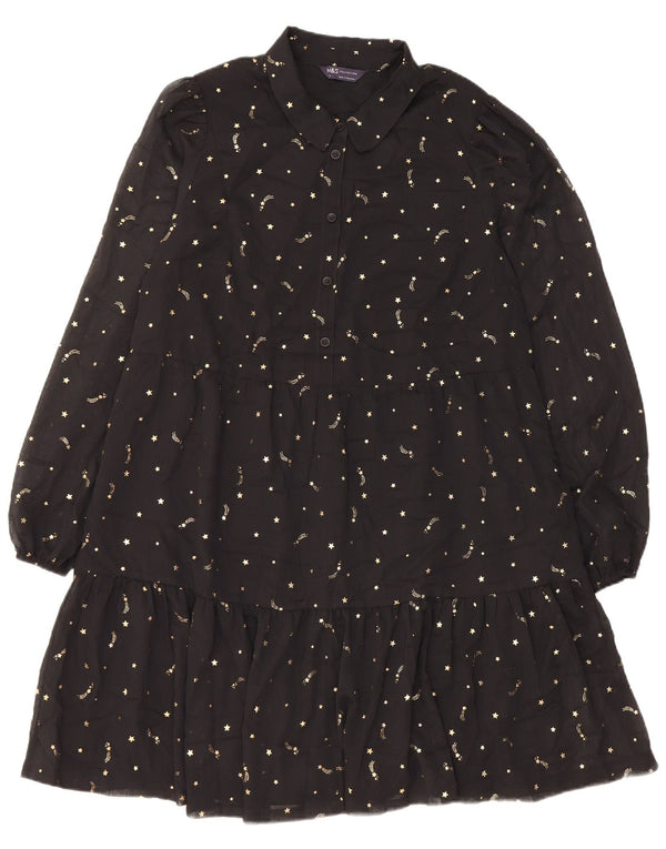 Marks & Spencer Kvinders Abstrakt Mønster Tiered Dress UK 14 Medium Black