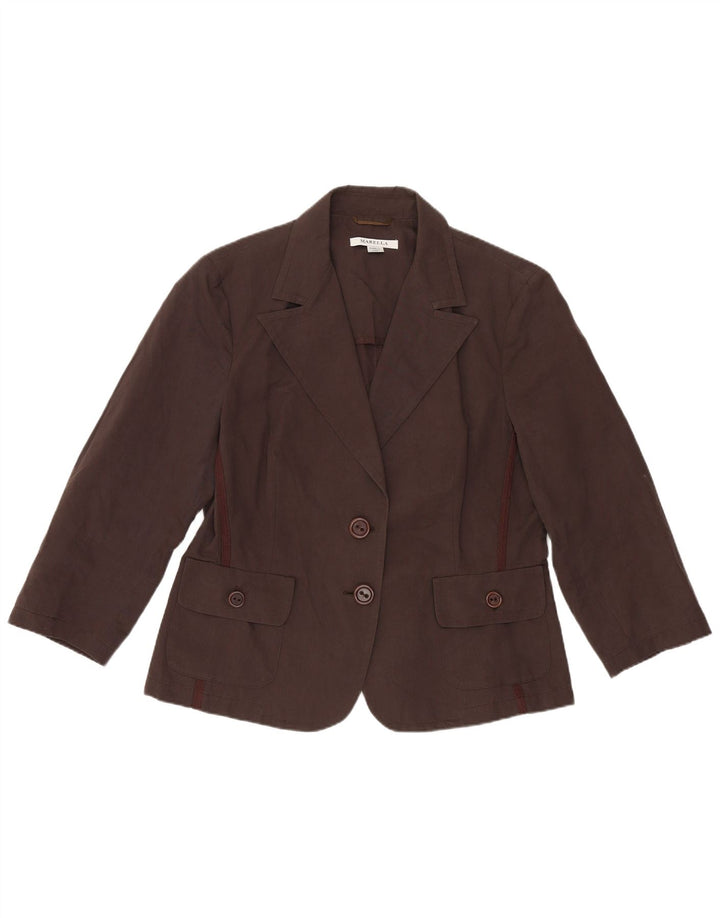 Marella Dame 2 Button Blazer Jacket UK 16 Stor Brun Bomuld