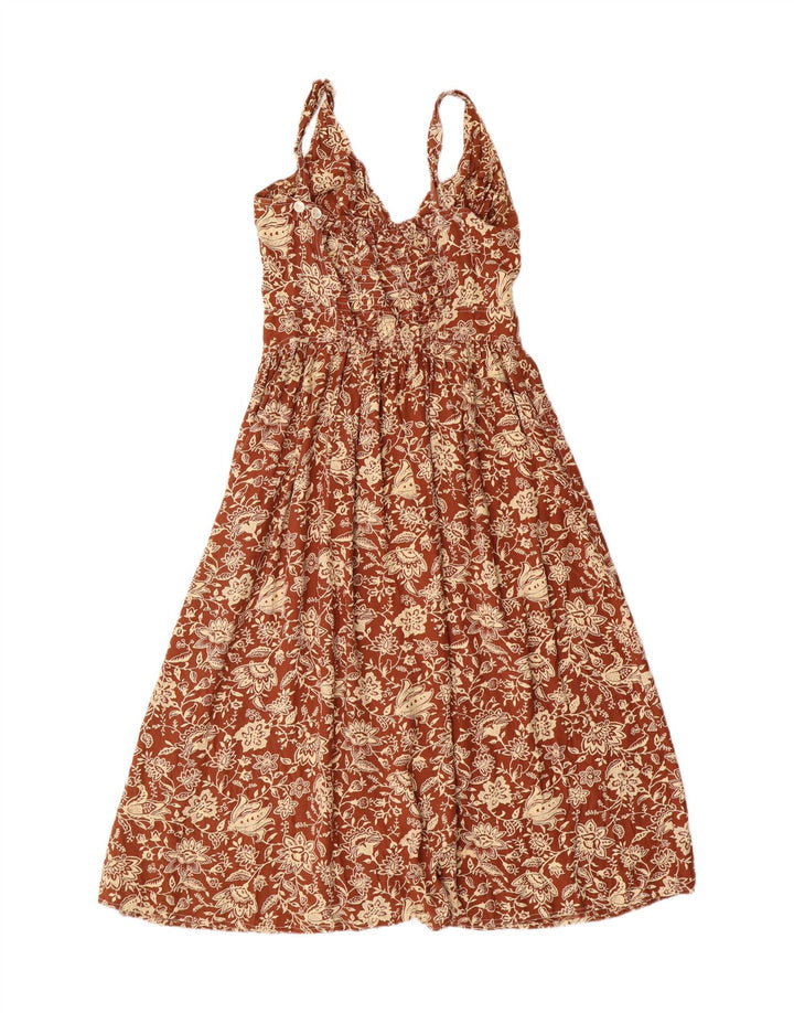 Express Kvinders Ærmeløs A-Line Kjole UK 12 Medium Brown Floral Viscose