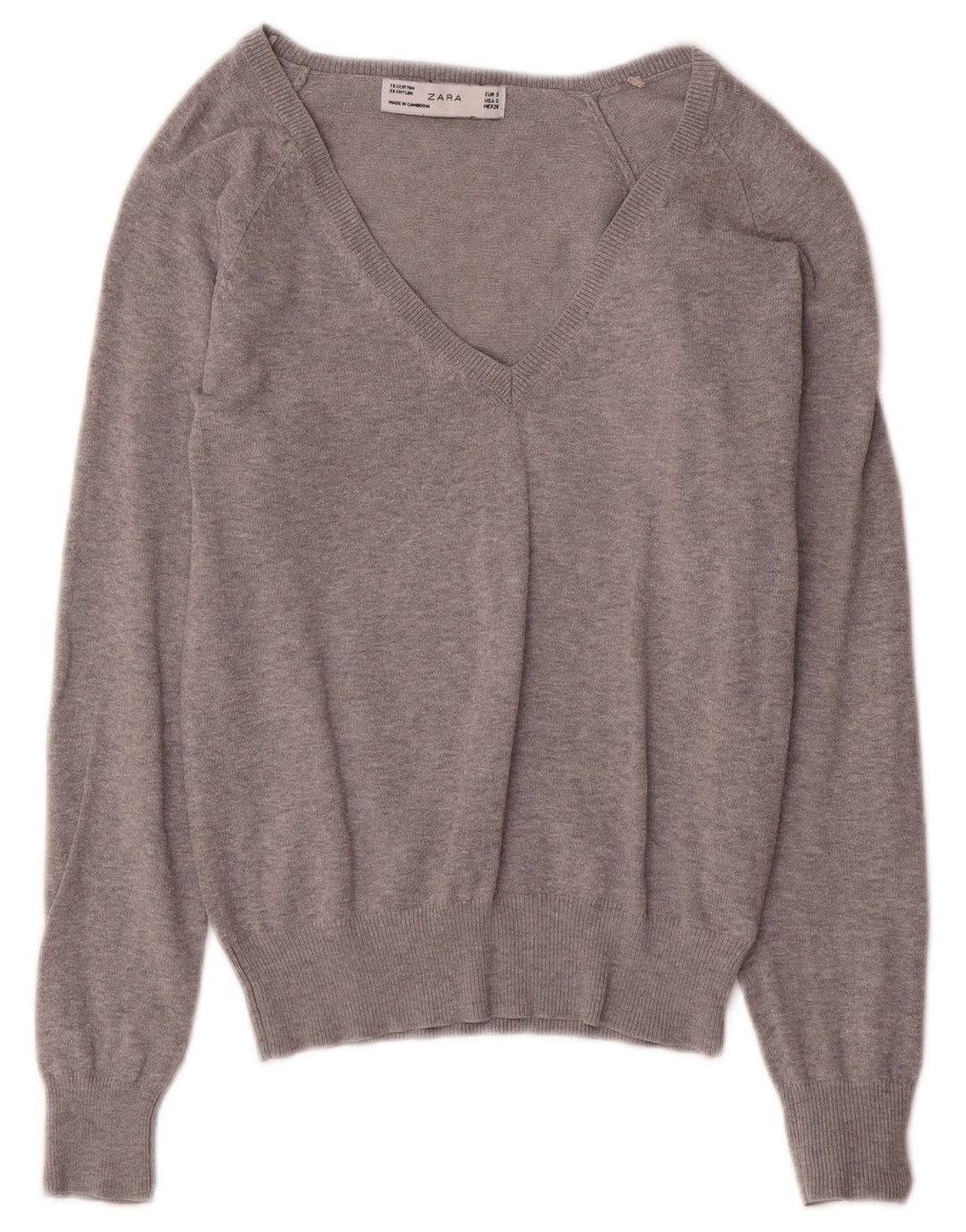 Zara Dame V-hals sweater UK 8 Lille grå bomuld