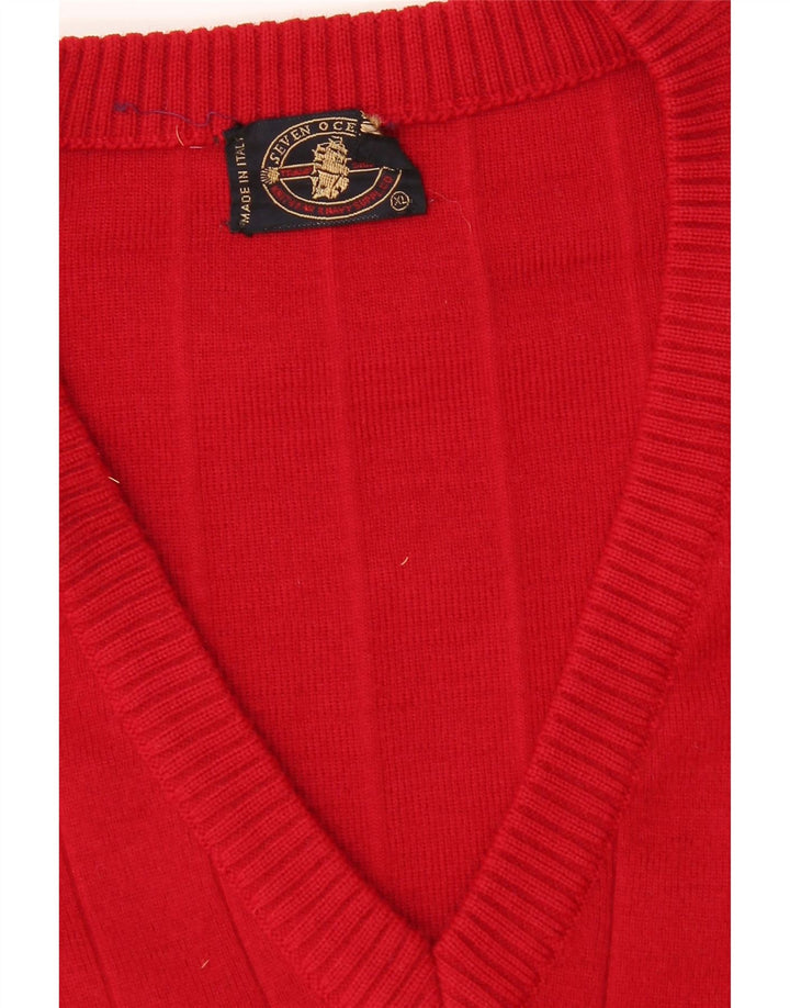VINTAGE Mens V-Neck Jumper Sweater XL Red Wool Vintage Vintage and Second-Hand Vintage from Messina Hembry 
