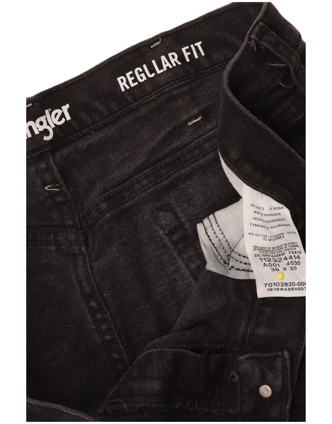 Wrangler Herre Regular Fit Straight Jeans W38 L30 Sort Bomuld