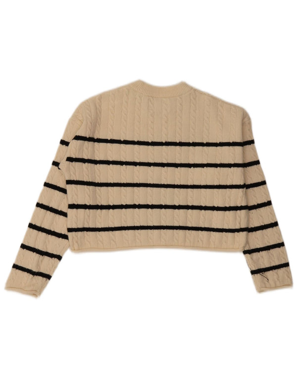 Zara Girls Crop Crew Neck Jumper Sweater 11-12 Years Off White Striped