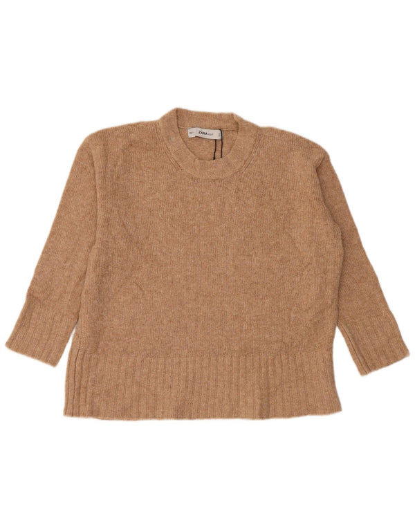 Zara Womens Oversized Crew Neck Jumper Sweater UK 10 Small Beige Acryl