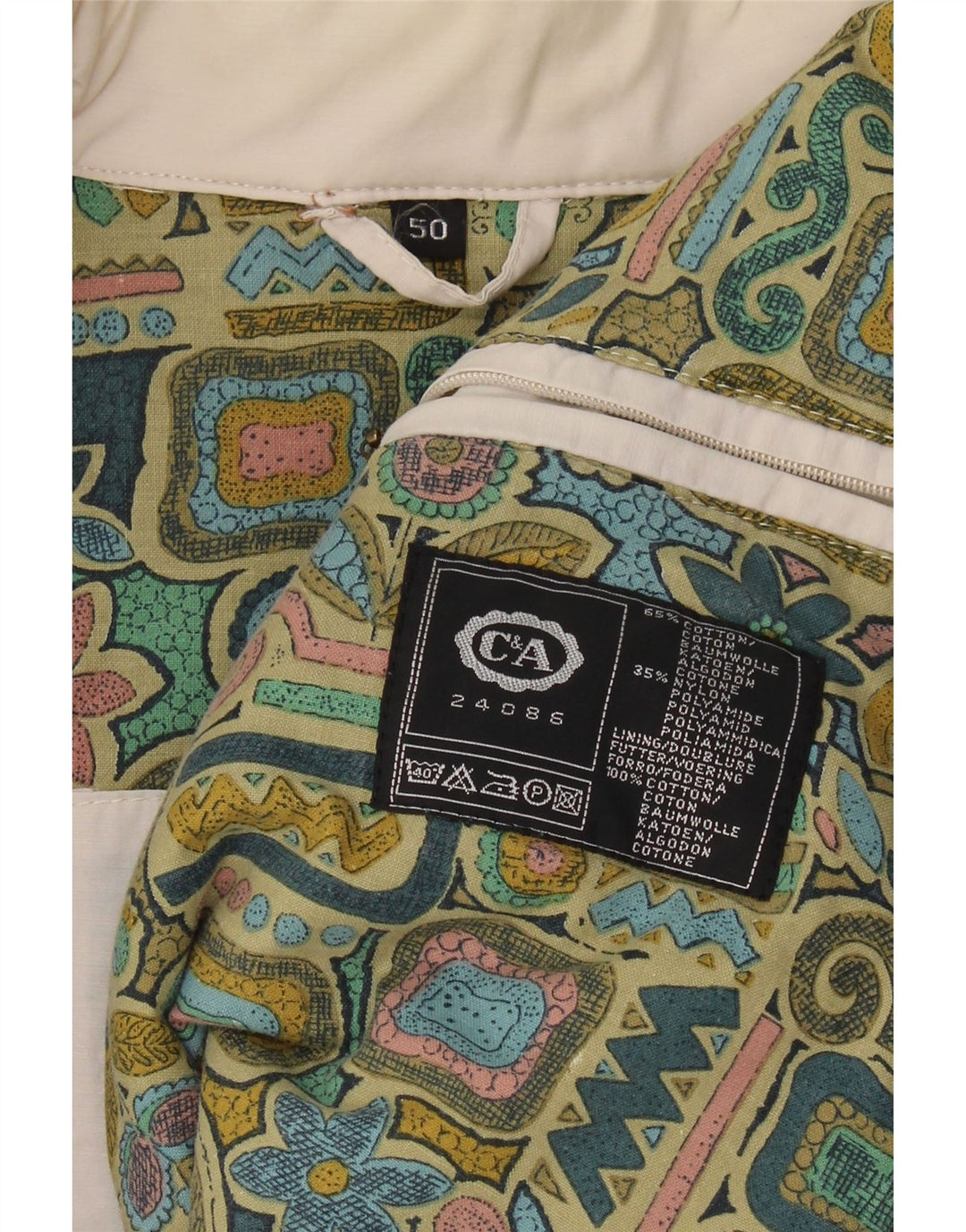 C&A Mens Bomber Padded Jacket EU 50 Large Off White Cotton Vintage C&A and Second-Hand C&A from Messina Hembry 