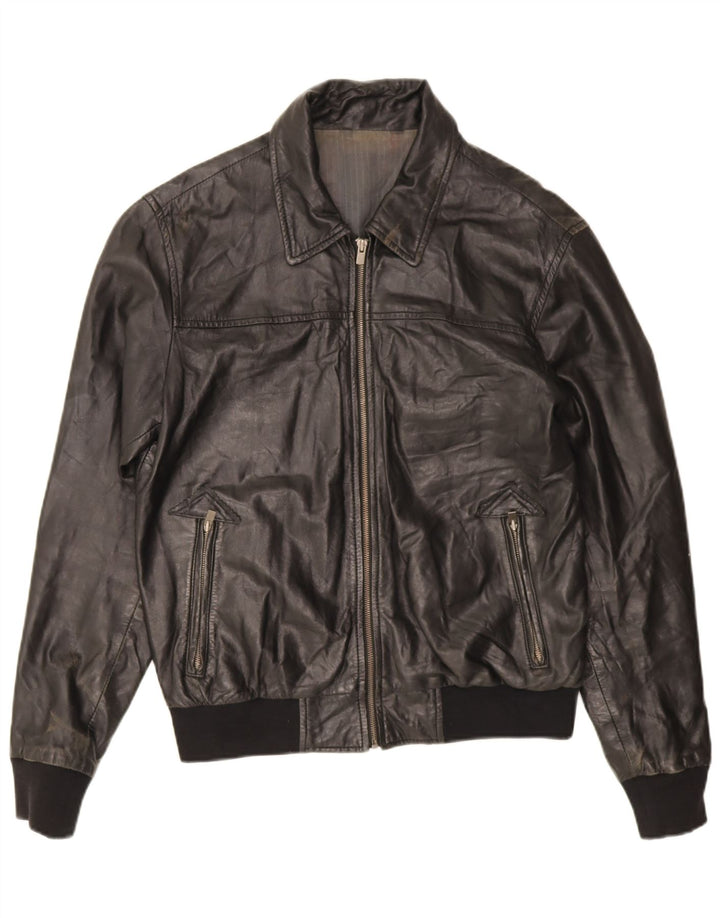 Vintage Herre Læderjakke UK 38 Medium Sort Læder