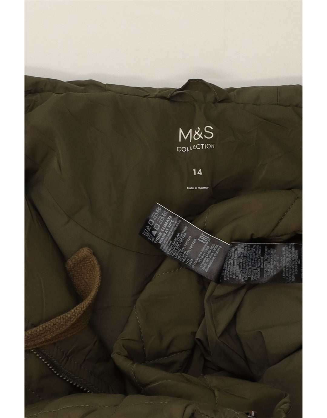 Marks & Spencer Dame Oversized Quiltet Overfrakke med hætte UK 14 Stor Grøn