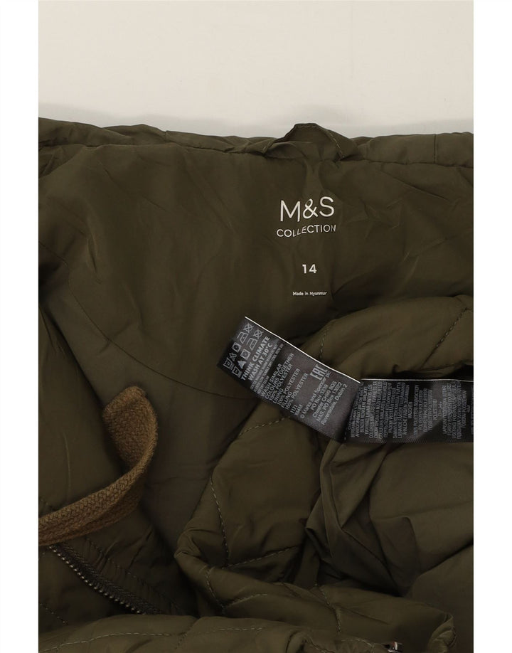 Marks & Spencer Dame Oversized Quiltet Overfrakke med hætte UK 14 Stor Grøn