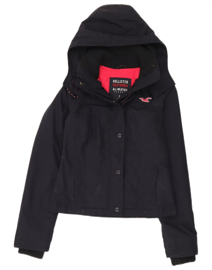 Hollister Dame hætte vindjakke UK 10 Small Navy Blue Polyester