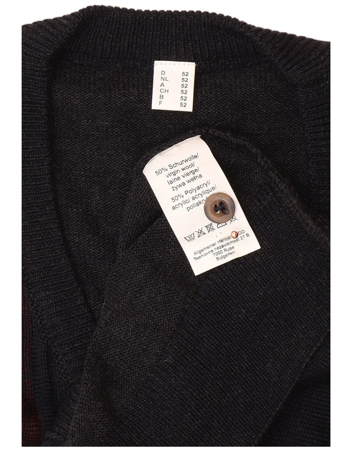 VINTAGE Herre ærmeløs cardigan sweater IT 52 Large Grey Argyle/Diamond