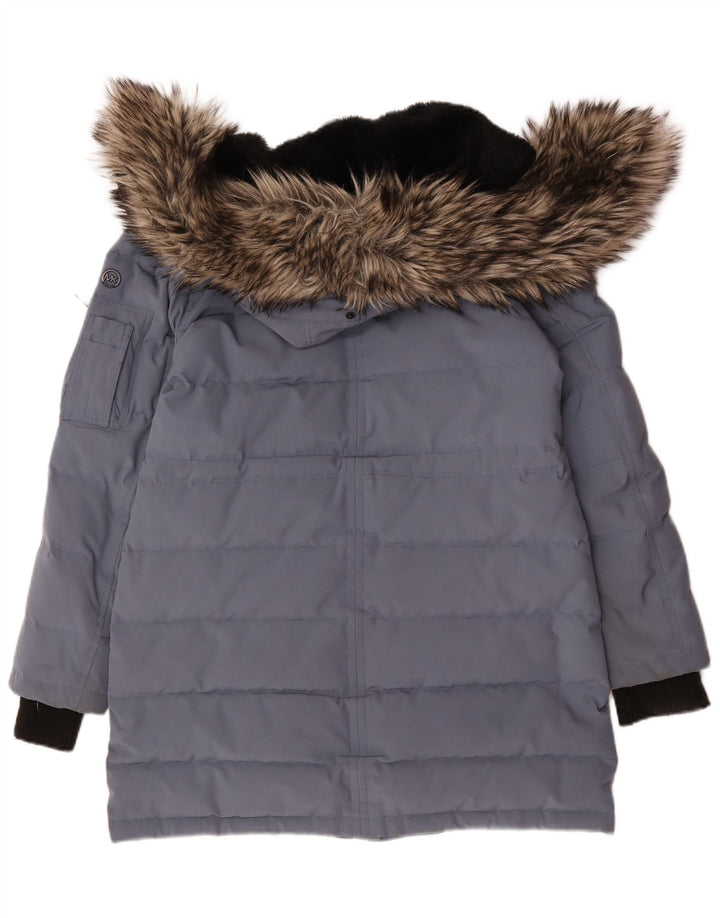 Michael Kors Dame Hætte Polstret Frakke UK 14 Medium Blue Polyester